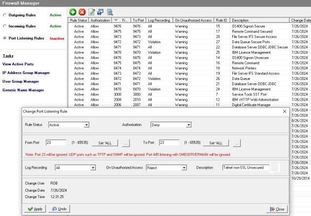 AS400 Firewall Port Listening Rules